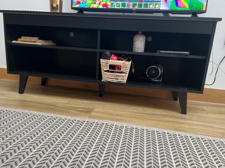 Modern Black TV Stand / Media Unit with Storage Shelves
