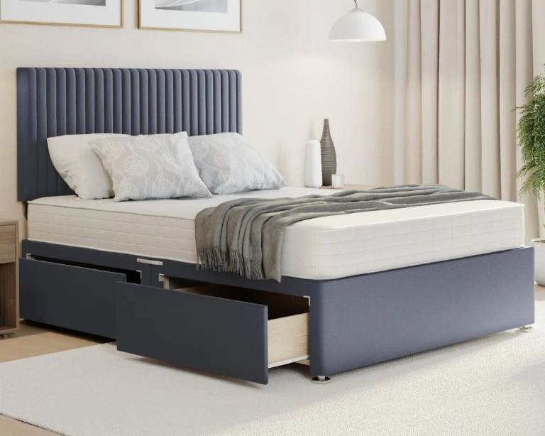 Elegant & Modern DIVAN 4FT6 Double Bed Base With Storage Drawers + Mattress >> Limited 20% Off >>>>