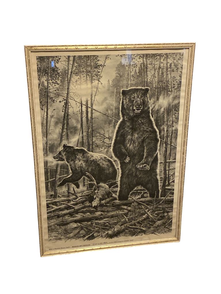 Collectible 1977 Bill O’Neil Morning Mist Grizzlies Print in Hardwood Frame