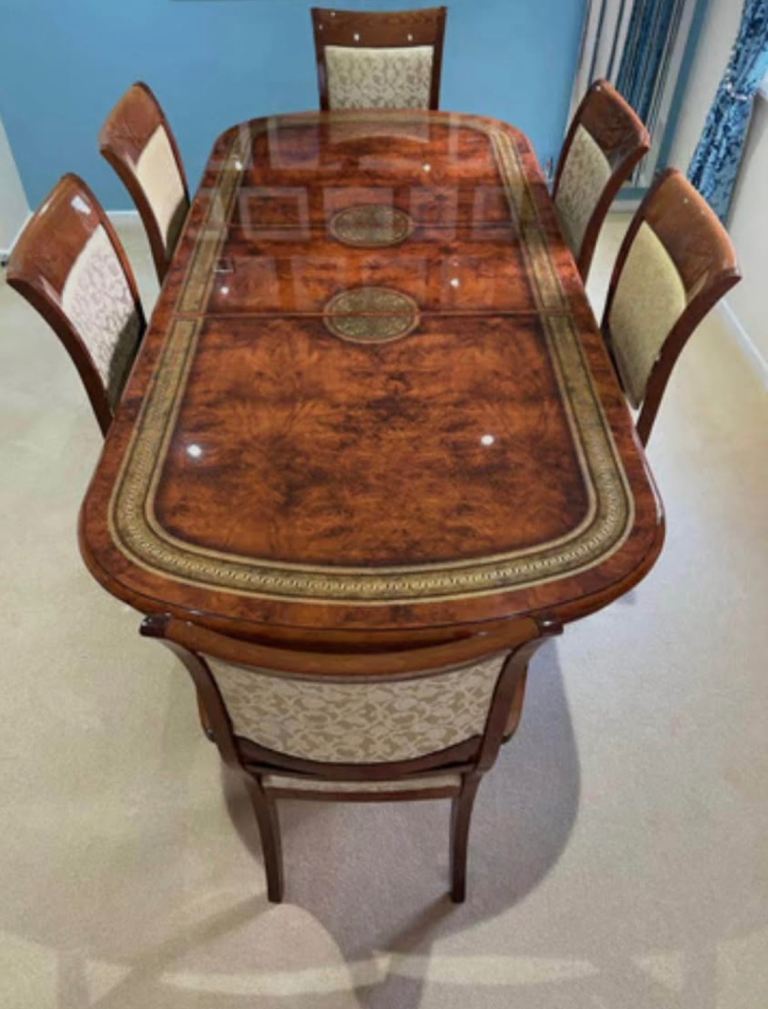image for Antique style dining table set with 6 chairs