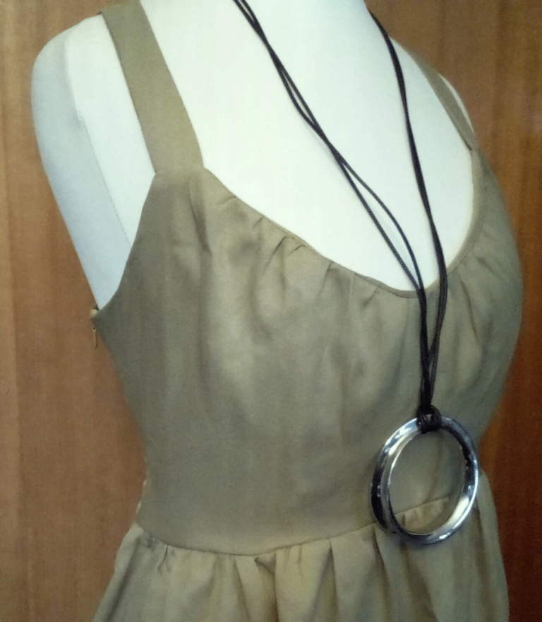Khaki Green Ruched Dipped Neckline Strappy Gathers Summer Dress.Size 14.POST OR COLLECT!
