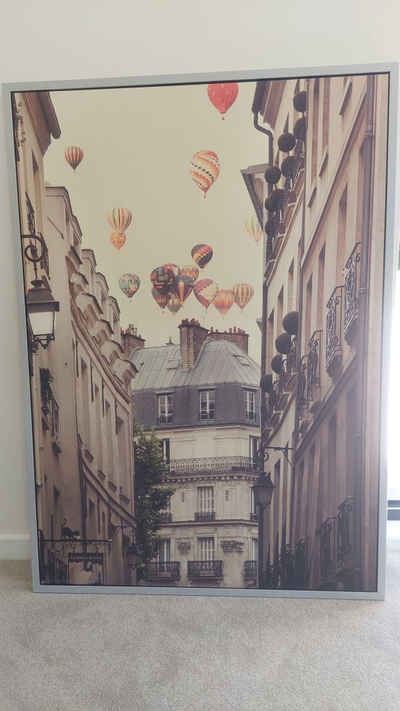 Large Framed Paris Hot Air Balloon Print – Good Condition