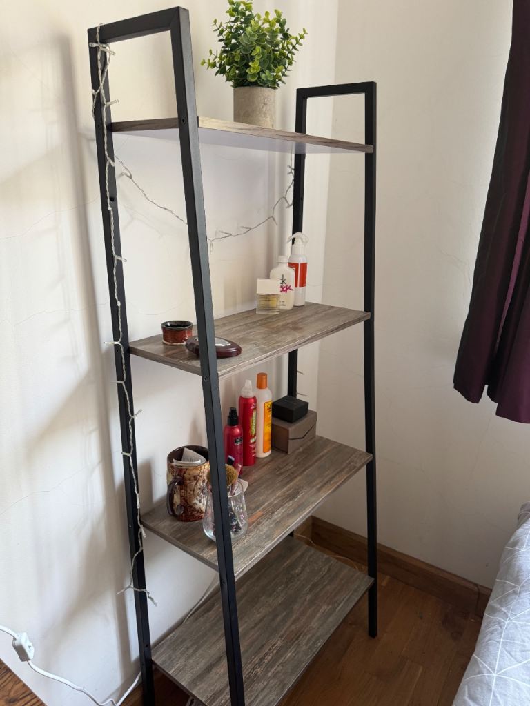 Modern Grey Wood and Metal Shelving Unit – Good Condition