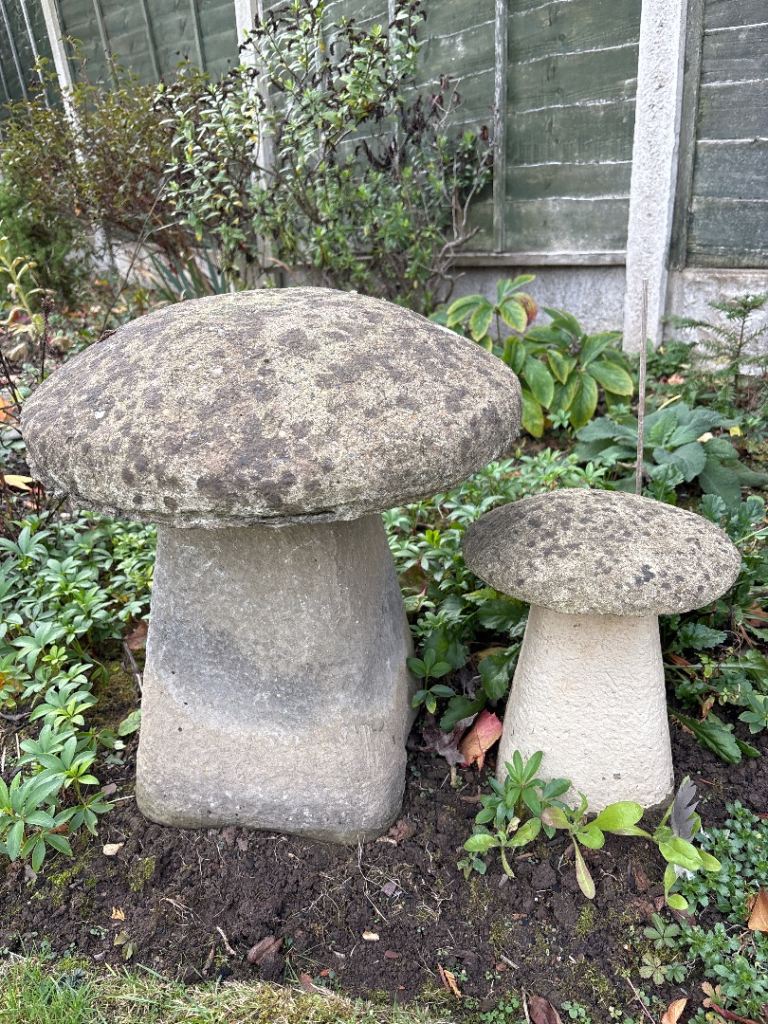 Pair of Stone Garden Mushrooms – Good Condition