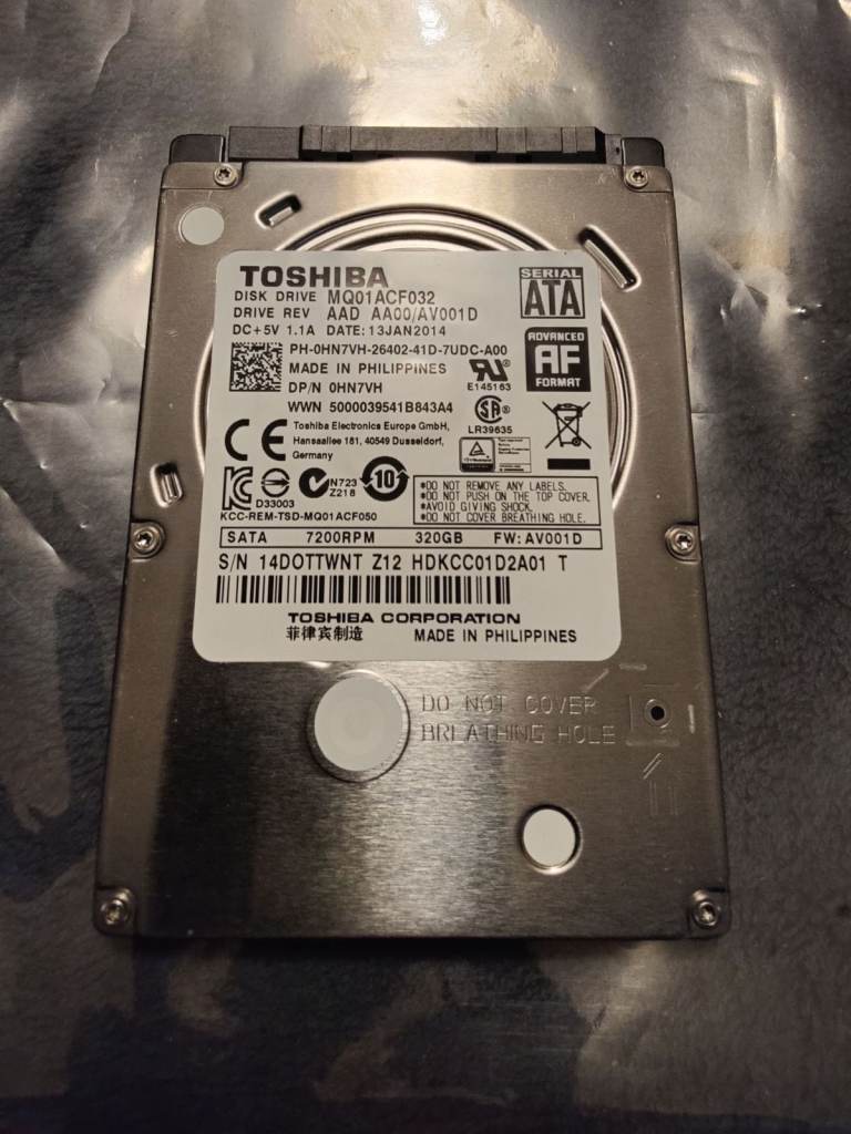 Toshiba 320Gb 2.5inch (laptop) SATA hard disk drive (HDD)