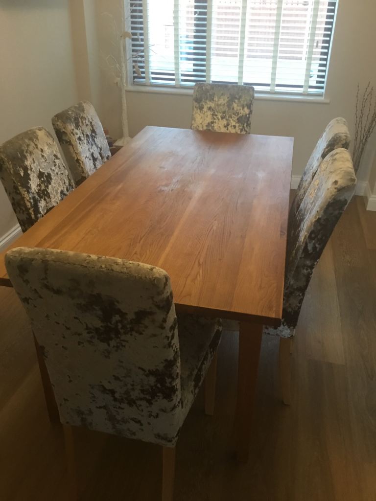 Hardwood Dining Table & Six Upholstered Chairs