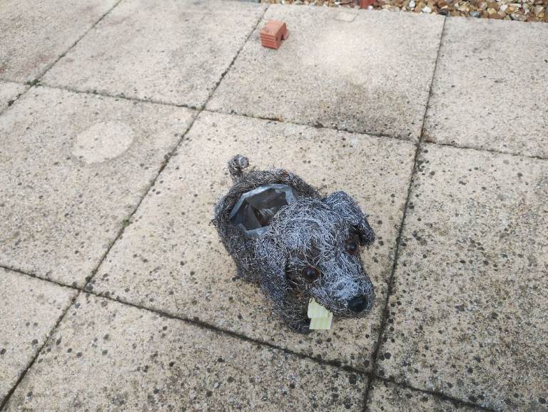 Rattan Dog Shaped Statue Planter