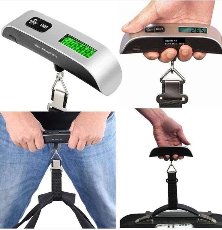Digital Handheld Luggage Scale, LCD Display, Silver Black, Up to 50kg