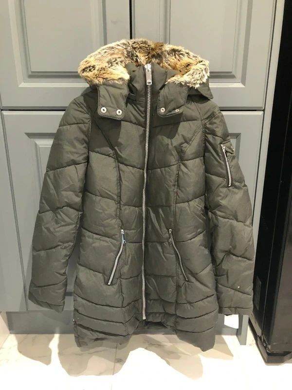 (NEW) Ladies Size S Faux Fur Khaki Winter Coat (HFX)