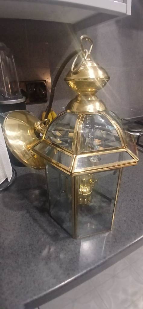 Glass and brass ceiling light