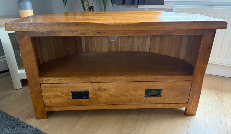 Oak Furniture Land Original Rustic Solid Oak Corner TV Unit