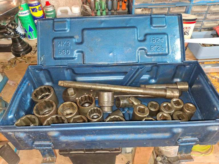 Vintage Military 3/4” drive socket set in very rare P80 Mk3 ammunition box.