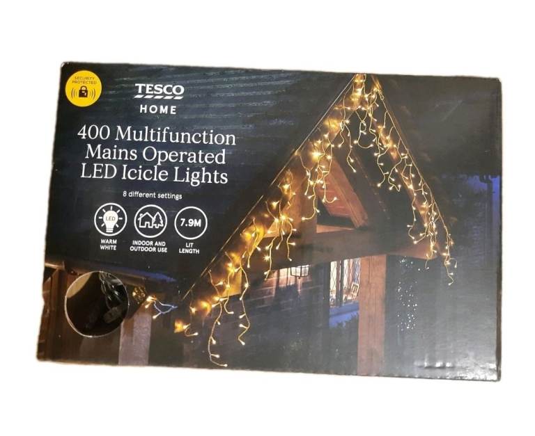 Tesco 400 LED Icicle Lights Warm White Outdoor Indoor Christmas 7.9m Lit Length
