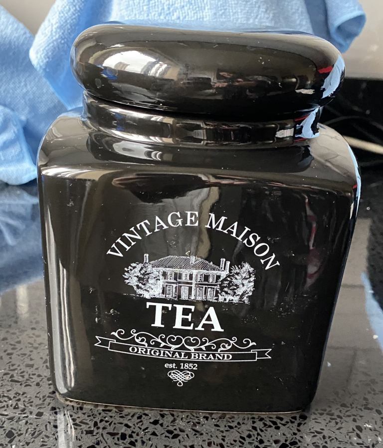 Black Ceramic Vintage Tea and Coffee Jars (2)