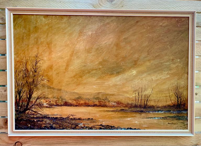 Vintage Mid Century Oil on Board Original Artwork Scottish Sunset Landscape Painting MacPherson 71