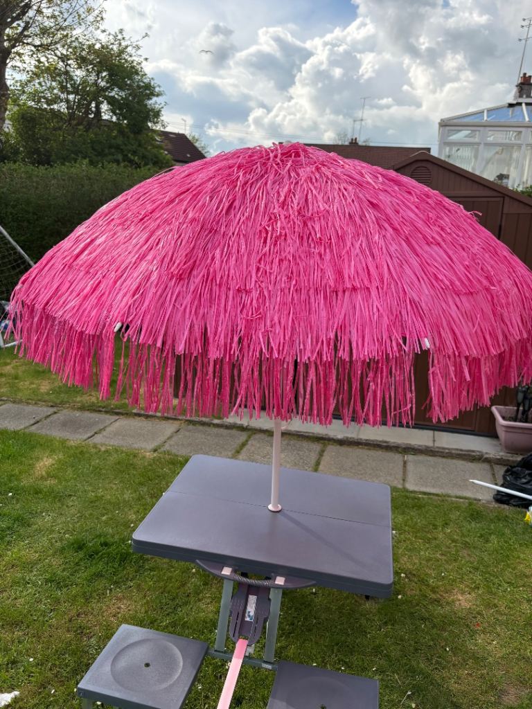 Pink Raffia Tiki Sun Parasol