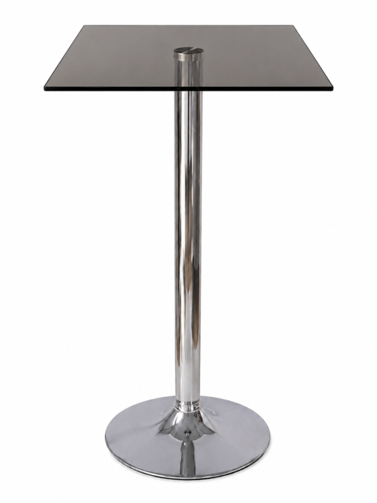Modern Square Glass Bar Table with Chrome Base