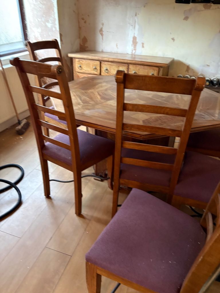 Beautiful Wooden Dining table set , chairs side board and tall boy set ...