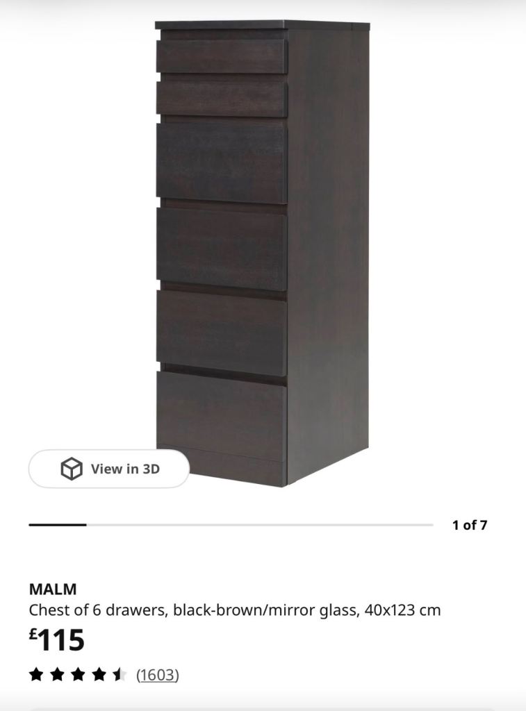 IKEA MALM Drawers - Black-Brown with Mirror