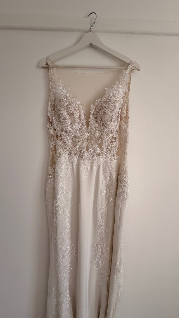 Ivory Lace Fit-and-Flare Wedding Dress with Illusion Back