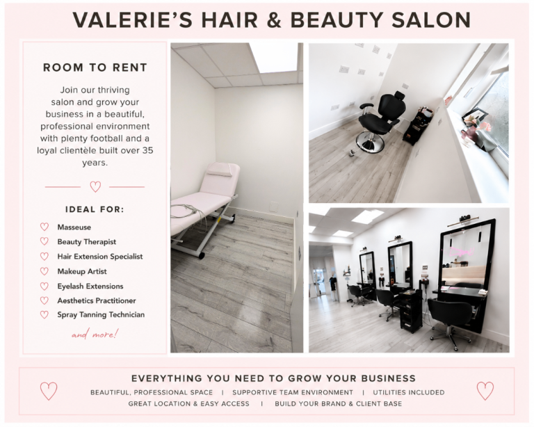 Hair and beauty salon station to rent