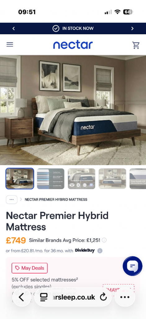Brand new Kingsize nectar premier hybrid mattress
