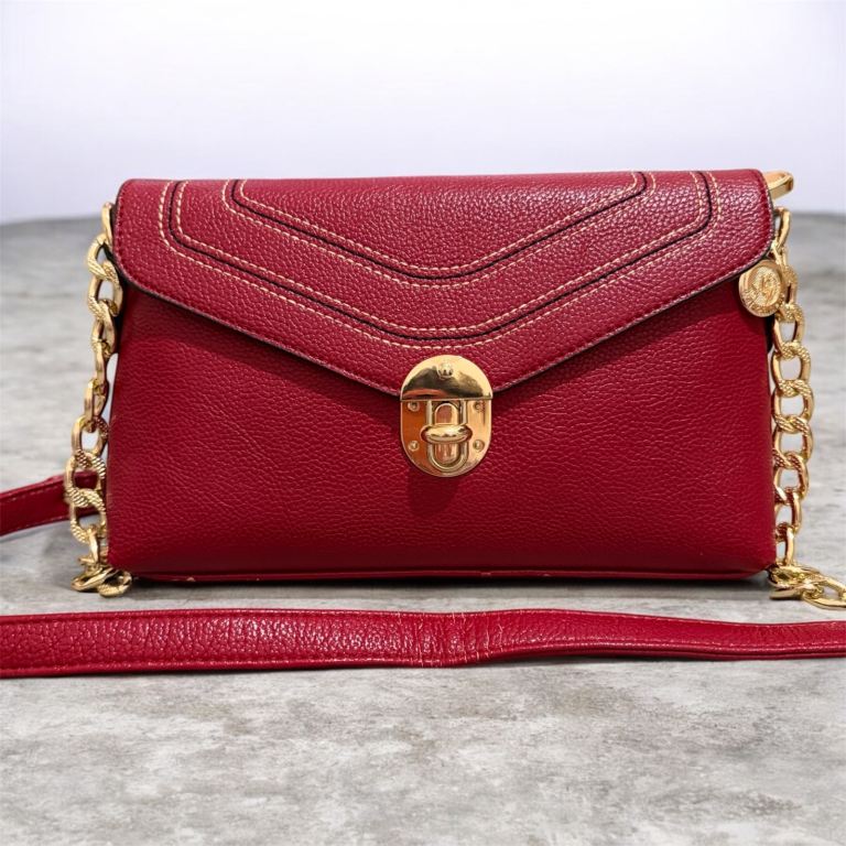 Red Shoulder Bag with Gold Chain Strap
