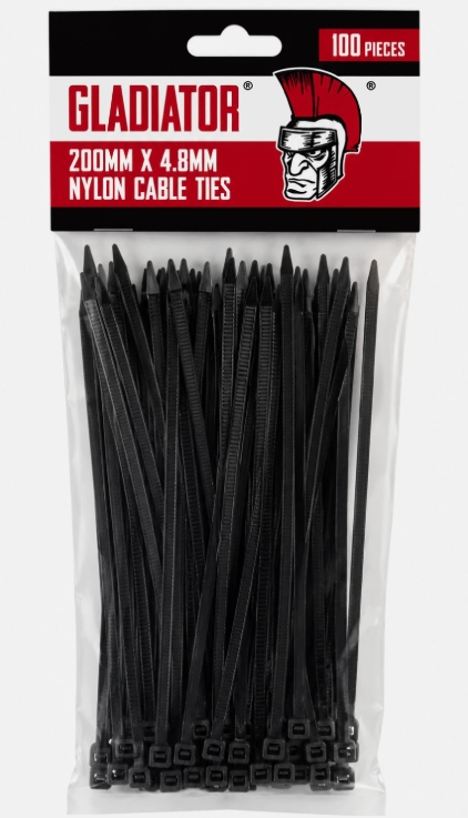 Gladiator Nylon Cable Ties 200MM X 4.8MM for Electrical Installations Pack of 2