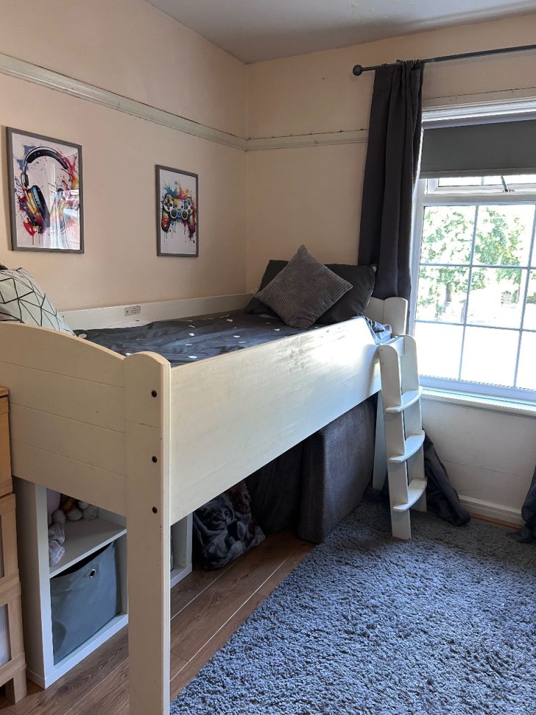 White Kids High Sleeper Bed with Ladder