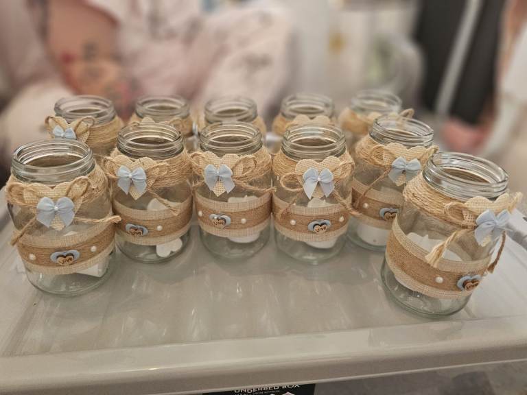 Set of 12 Decorated Glass Jars – Perfect for Favours or Storage