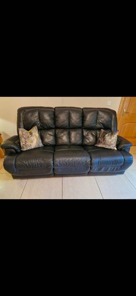 Black Leather Recliner Sofa - Good Condition