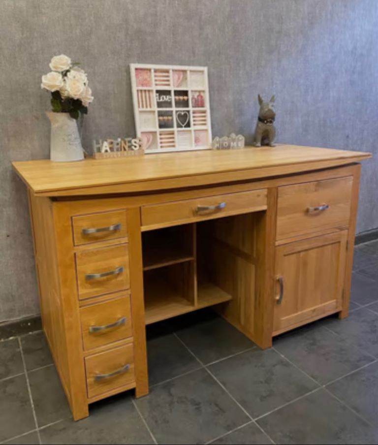 image for Oak Furniture Land Tokyo solid Oak Desk table 6 drawers excellent condition FREE DELIVERY 