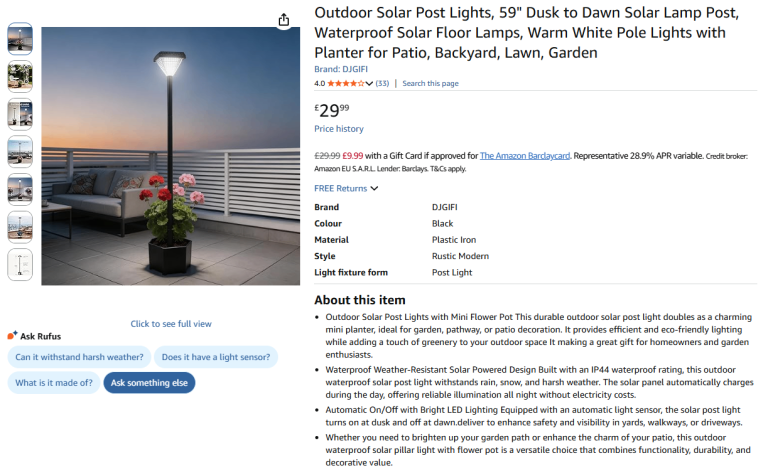 Solar Lamp Post with Planter - Brand New (Unopened) - Half Price