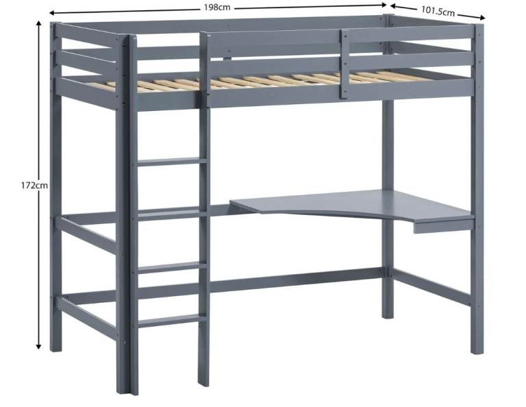 Grey Wooden High Sleeper Bed with Desk – New