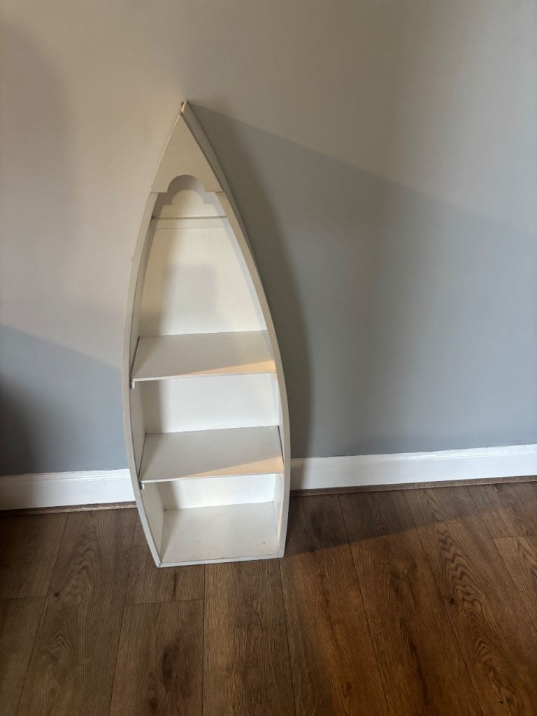 White Wooden Boat-Shaped Bookshelf / Storage Unit