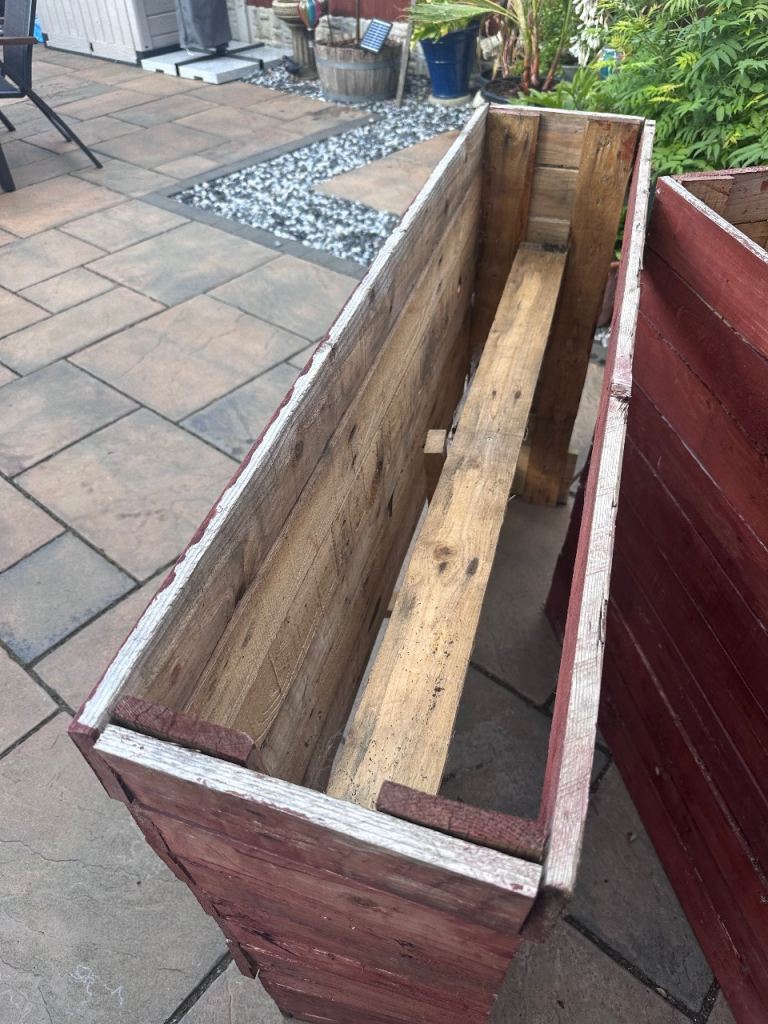 Two Wooden Garden Planters – Painted Red