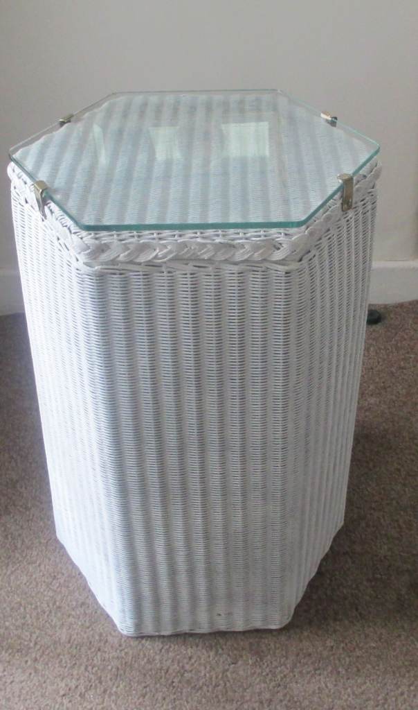 Genuine Vintage Lloyd Loom White Wicker Storage Box Linen Chest Upcycled