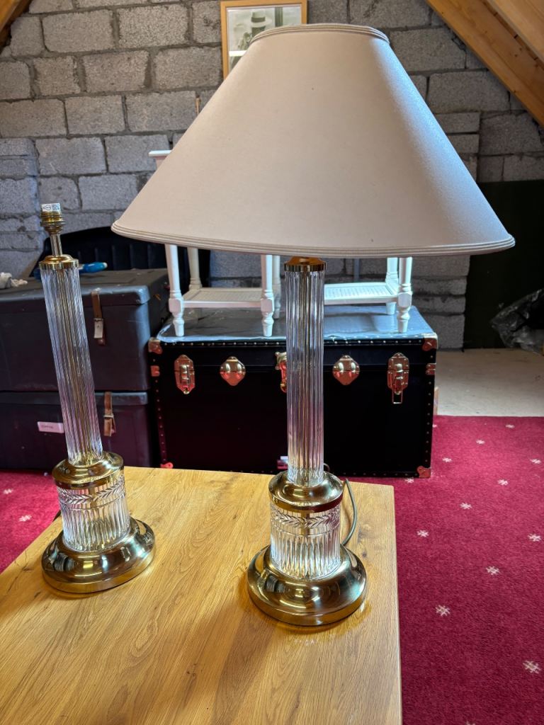 Two Stuart Crystal Table Lamps in rare Senator pattern