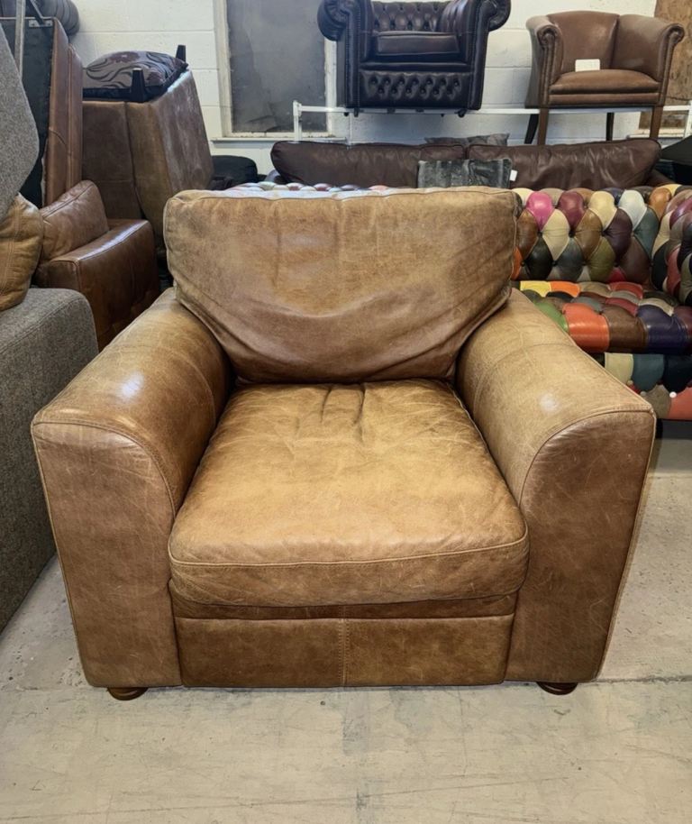 Halo timothy oulton tan real leather chair