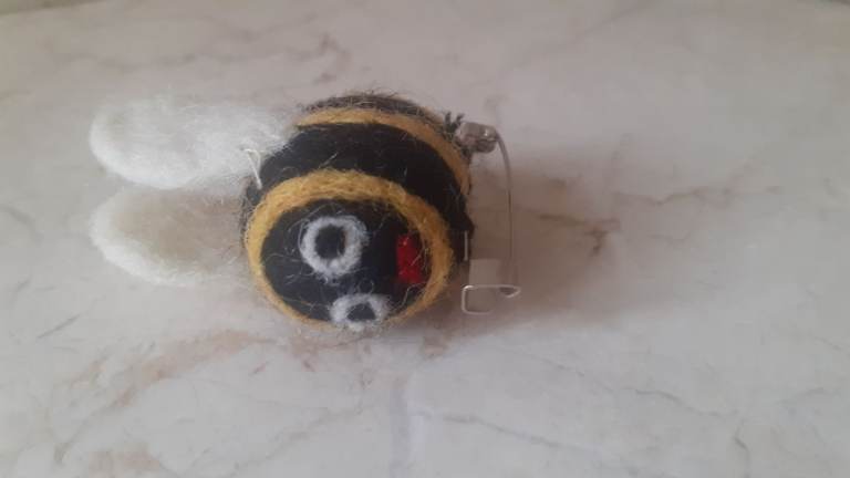 Handmade Felt Bee Brooch - Black and Yellow