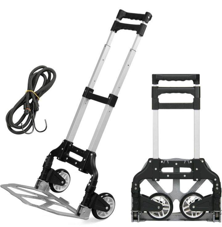 Aluminum Folding Hand Truck Heavy Duty Sack Trolley with Wheels Foldable Barrow Cart 75kg Load