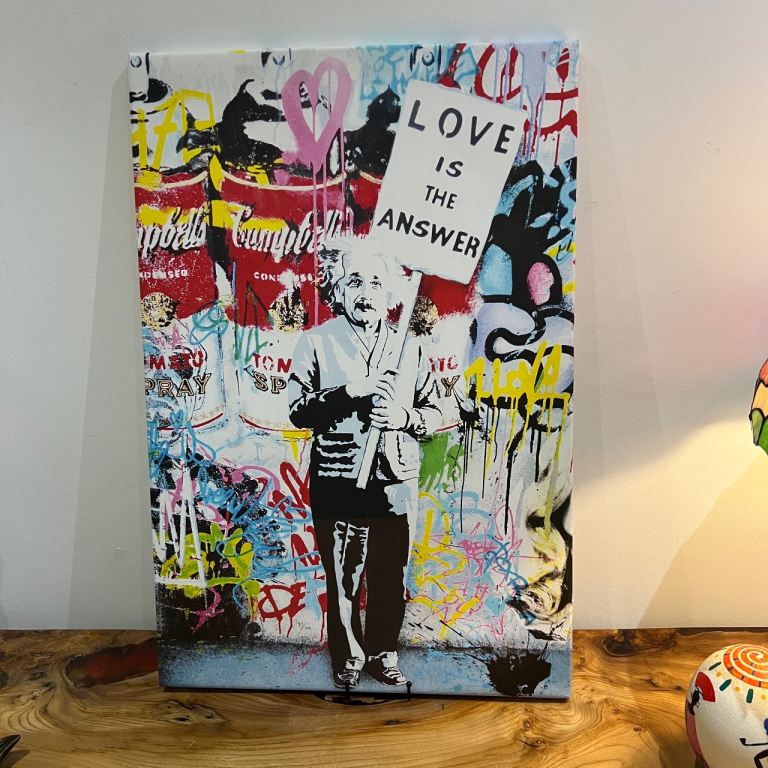 Albert Einstein “Love Is The Answer” Street Art Style Canvas Print (80 × 77cm)