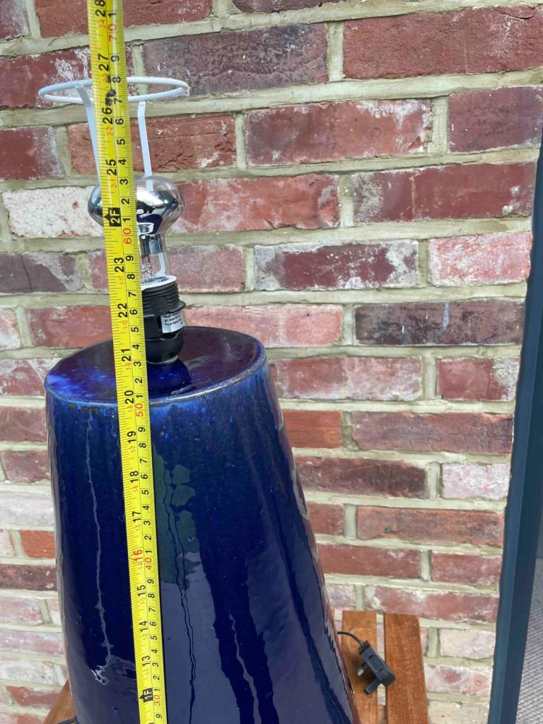 Oversized glazed blue ceramic lamp base (no lampshade) 