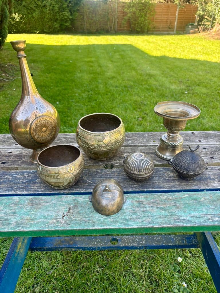 Collection of vintage Indian brass items 