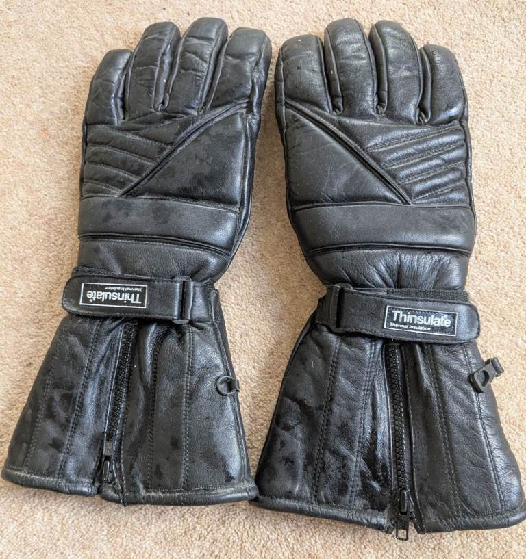 Black leather motorcycle gloves 