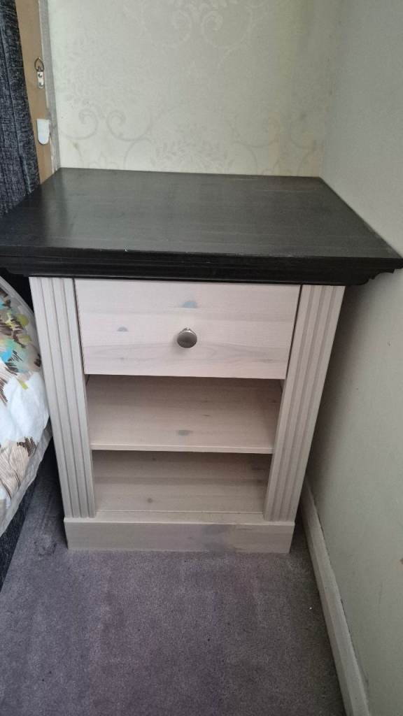 Pair of Wooden Bedside Cabinets - 2 Shelves, 1 Drawer