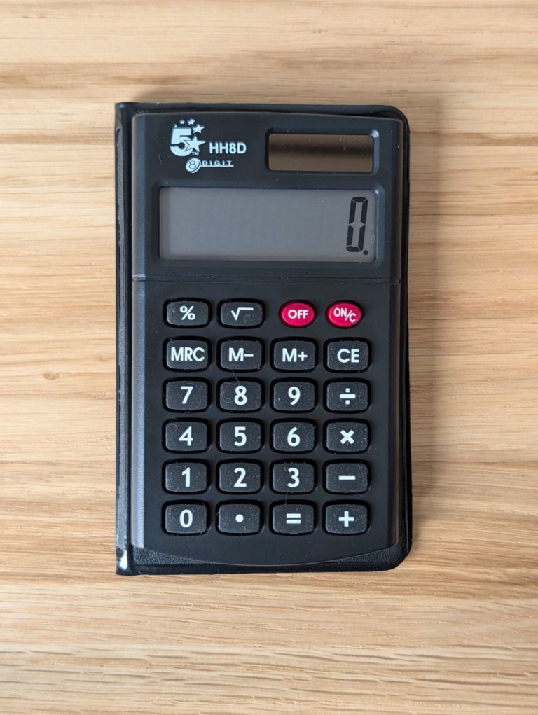 Brand new 5 Star HH8D 8-digit pocket calculator in black colour
