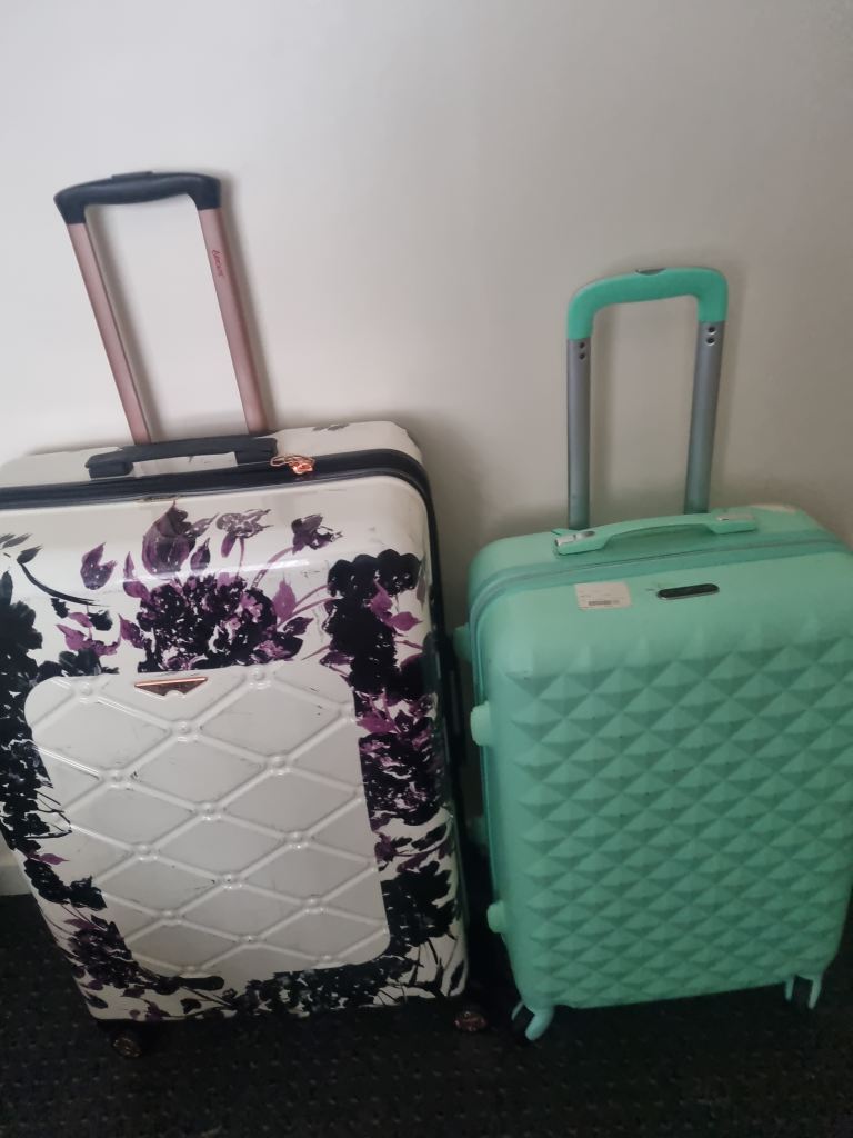 Two Suitcases for Travel – Multicoloured and Mint Green, Good Condition