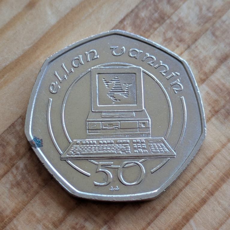 50p Technology 1989 COMPUTER - mintmark AA - Isle of Man Pobjoy Mint coin