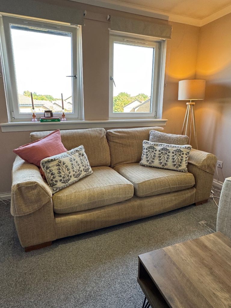 Free - M&S Two-Seater Sofa - Beige Fabric, Fair Condition